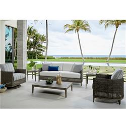 Mavis Coastal Beach White Sunbrella Grey Woven Wicker Outdoor Lounge Chair|