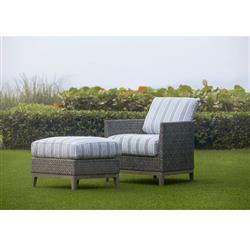 Mavis Coastal Beach White Sunbrella Grey Woven Wicker Square Outdoor Ottoman|