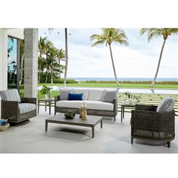 Mavis Coastal Beach White Sunbrella Grey Woven Wicker Outdoor Sofa - 81"|
