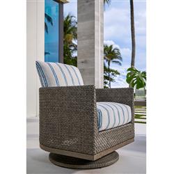 Mavis Coastal White Sunbrella Grey Woven Wicker Outdoor Swivel Rocker Chair|