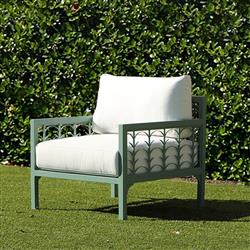 Tracey French Country White Sunbrella Green Aluminum Outdoor Lounge Chair|