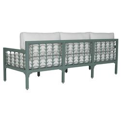 Tracey French Country White Sunbrella Green Aluminum Outdoor Sofa - 87"|