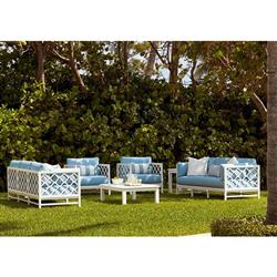 Alec French Country White Sunbrella Grey Aluminum Outdoor Sofa - 87"|