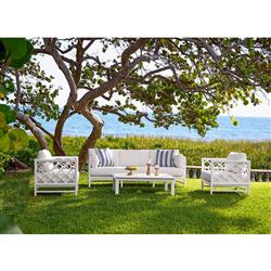 Alec French Country White Sunbrella Grey Aluminum Outdoor Sofa - 87"|
