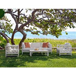 Alec French Country White Sunbrella Grey Aluminum Outdoor Sofa - 87"|