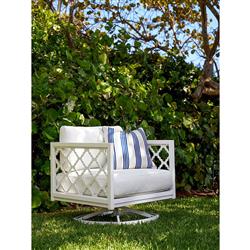 Alec French Country White Sunbrella Grey Aluminum Outdoor Swivel Rocker Chair|