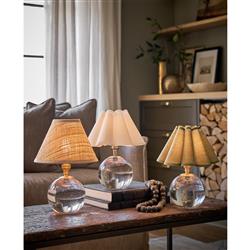 Giorgio Coastal Beach Rattan Shade Natural Brass Crystal Mini Table Lamp|