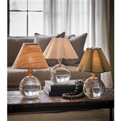 Giorgio French Country Green Scalloped Linen Shade Crystal Mini Table Lamp|