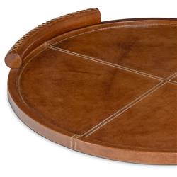 Forte Rustic Lodge Tan Leather Round Decorative Tray - Small|