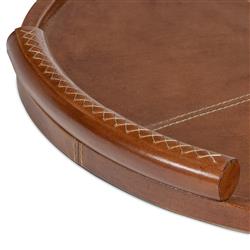 Forte Rustic Lodge Tan Leather Round Decorative Tray - Small|