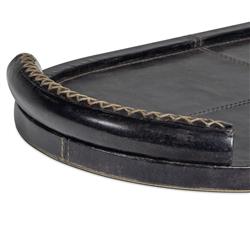 Forte Rustic Lodge Black Leather Oval Decorative Tray|