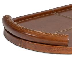 Forte Rustic Lodge Tan Leather Oval Decorative Tray|