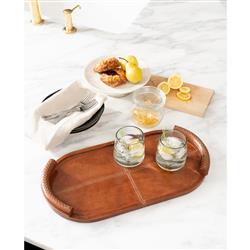 Forte Rustic Lodge Tan Leather Oval Decorative Tray|