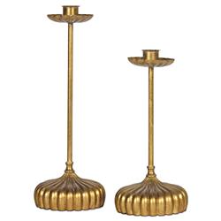 Clove French Country Antique Gold Leaf Candle Holder - Set of 2|