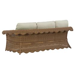 Cielo Coastal Beige Sunbrella Brown Woven Wicker Scalloped Outdoor Sofa - 88"|