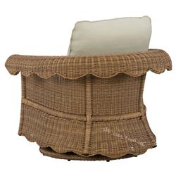 Cielo Coastal Beige Sunbrella Brown Wicker Scalloped Outdoor Swivel Glider Chair|