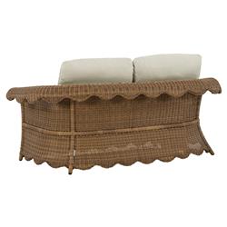Cielo Coastal Beige Sunbrella Brown Wicker Scalloped Outdoor Loveseat - 63"|