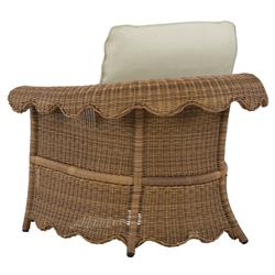 Cielo Coastal Beige Sunbrella Brown Woven Wicker Scalloped Outdoor Lounge Chair|
