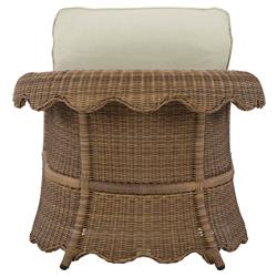 Cielo Coastal Beige Sunbrella Brown Woven Wicker Scalloped Outdoor Lounge Chair|