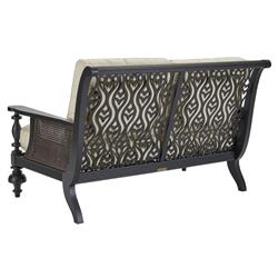 Hermine French Country Beige Sunbrella Black Aluminum Outdoor Loveseat - 60"|