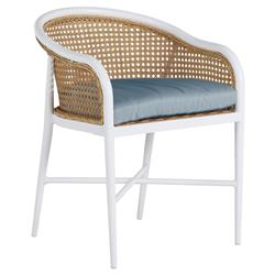 Havana Blue Sunbrella White Aluminum Outdoor Dining Arm Chair|