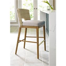 Adelyn Coastal Cream Crypton Brown Teak Woven Seagrass Counter Stool|