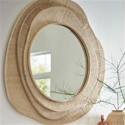 Palecek Larissa Coastal Beach Natural Raffia Round Wall Mirror|