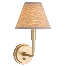 Polly Coastal Beach Brown Rattan Shade Natural Brass Sconce|