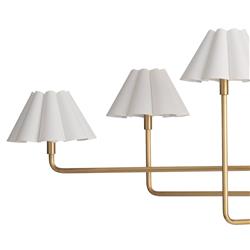 Polly French White Scalloped Linen Shade Natural Brass Chandelier|