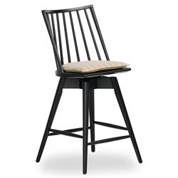 Lara Rustic Lodge Beige Striped Black Oak Swivel Windsor Counter Stool|