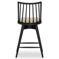 Lara Rustic Lodge Beige Striped Black Oak Swivel Windsor Counter Stool|