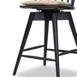 Lara Rustic Lodge Beige Striped Black Oak Swivel Windsor Counter Stool|