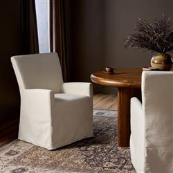 Vannie Modern Classic Cream Performance Slipcovered Dining Arm Chair|