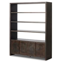 Marcella Rustic Lodge Distressed Iron Brown Oak Wood Bookcase|