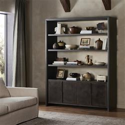Marcella Rustic Lodge Distressed Iron Brown Oak Wood Bookcase|