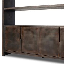 Marcella Rustic Lodge Distressed Iron Brown Oak Wood Bookcase|