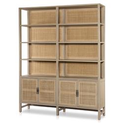 Corazon Coastal Beach Natural Mango Wood Woven Cane Bookcase|