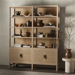 Corazon Coastal Beach Natural Mango Wood Woven Cane Bookcase|