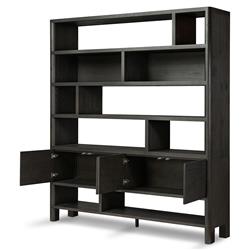 Slade Rustic Lodge Black Oak Wood Wide Bookcase|