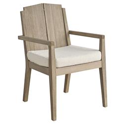 Sophia Coastal Beach Off White Boucle Brown Teak Outdoor Dining Arm Chair|