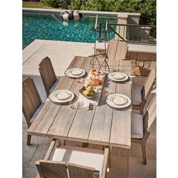 Sophia Coastal Beach Off White Boucle Brown Teak Outdoor Dining Arm Chair|