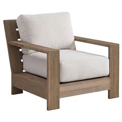Sophia Coastal Beach Off White Boucle Brown Teak Outdoor Lounge Chair|