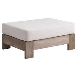 Sophia Coastal Beach Off White Boucle Brown Teak Rectangular Outdoor Ottoman|