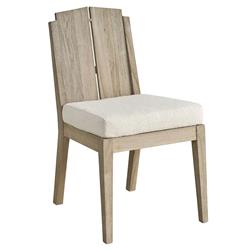 Sophia Coastal Beach Off White Boucle Brown Teak Wood Outdoor Dining Chair|