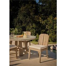 Sophia Coastal Beach Off White Boucle Brown Teak Wood Outdoor Dining Chair|
