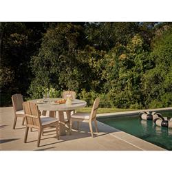 Sophia Coastal Beach Off White Boucle Brown Teak Wood Outdoor Dining Chair|