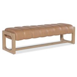 Xavier Modern Classic Toast Leather Light Oak Bedroom Bench|