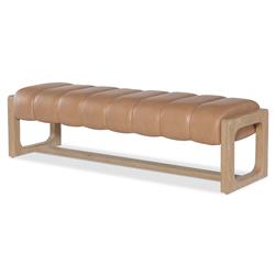 Xavier Modern Classic Toast Leather Light Oak Bedroom Bench|