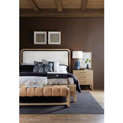 Xavier Modern Classic Toast Leather Light Oak Bedroom Bench|