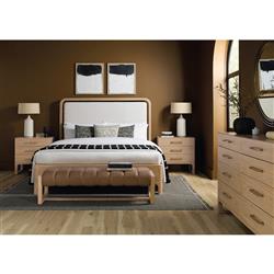 Xavier Modern Classic Toast Leather Light Oak Bedroom Bench|